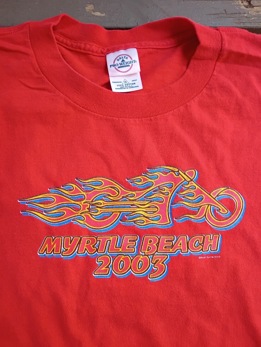Spring Rally Myrtle Beach 2003 Flame Motorcycle Graphic Cotton Tee Mens XL